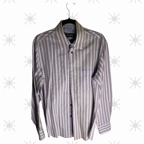 Emanuel Ungaro Men’s Dress shirt Sz L Maroon/Blue Stripe EUC - Picture 4 of 9
